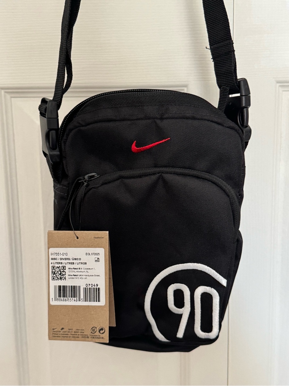 Nike Black Shoulder Crossbody Bag with Red Swoosh and White 90 Patch